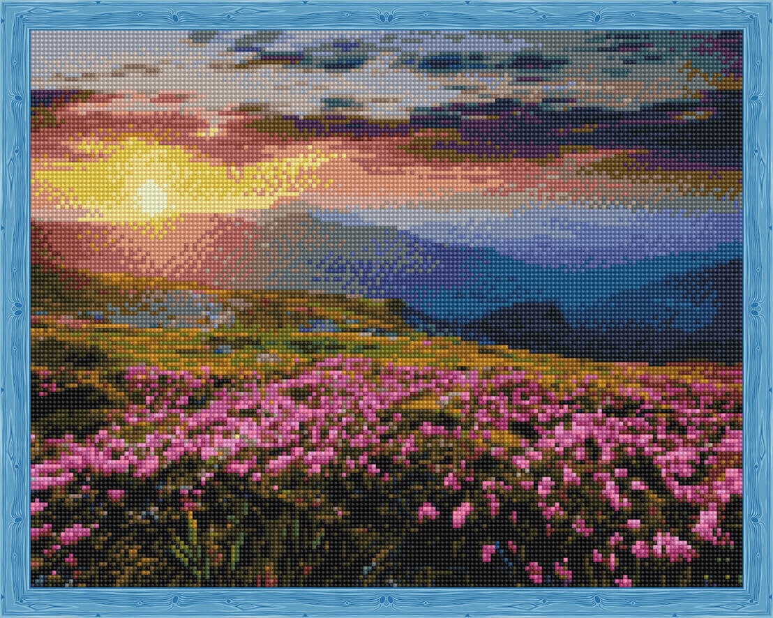 Deimantinė mozaika 40x50 cm Blooming field at sunset kaina ir informacija | Deimantinės mozaikos | pigu.lt