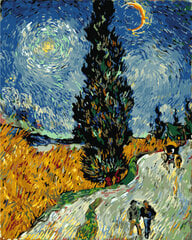 Tapybos pagal skaičius rinkinys 40x50 cm Cypress trees against the starry sky by Vincent van Gogh kaina ir informacija | Tapyba pagal skaičius | pigu.lt