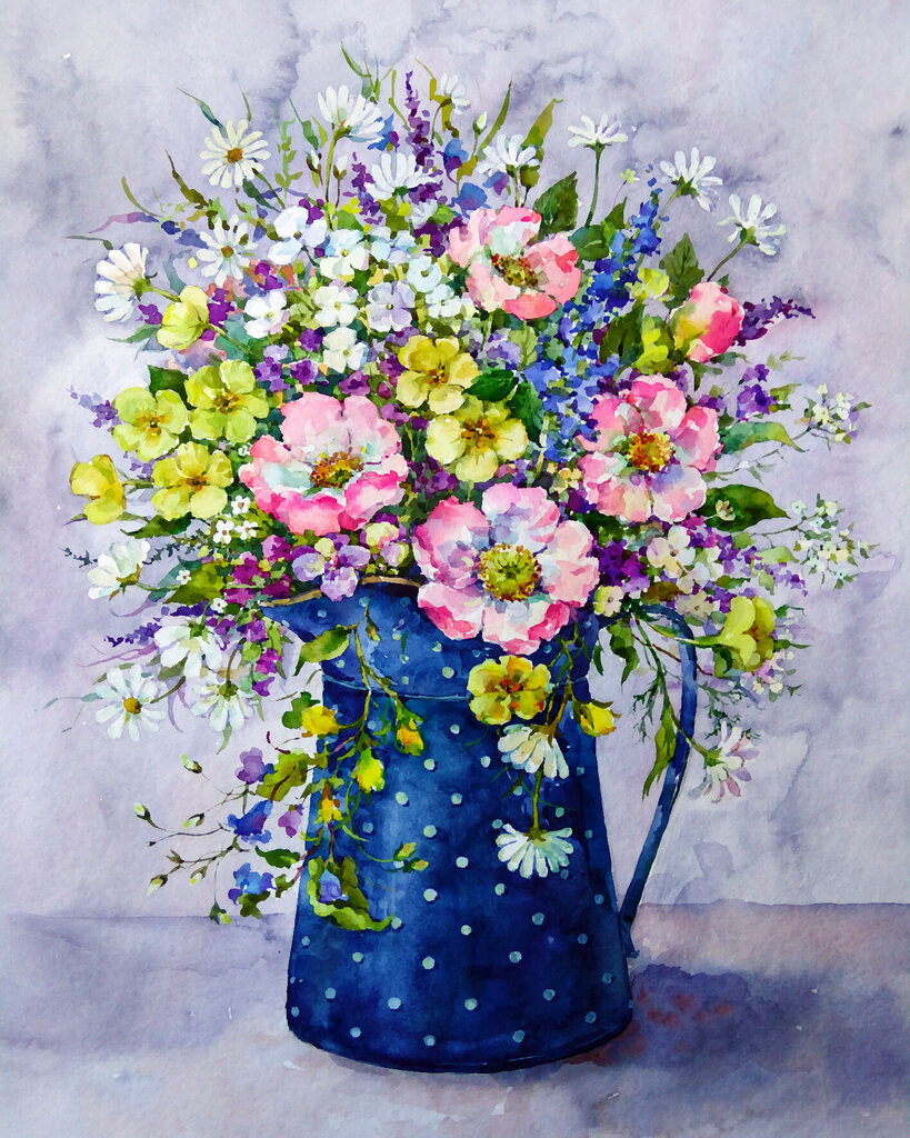 Tapybos pagal skaičius rinkinys 40x50 cm Summer bouquet in a watering can kaina ir informacija | Tapyba pagal skaičius | pigu.lt