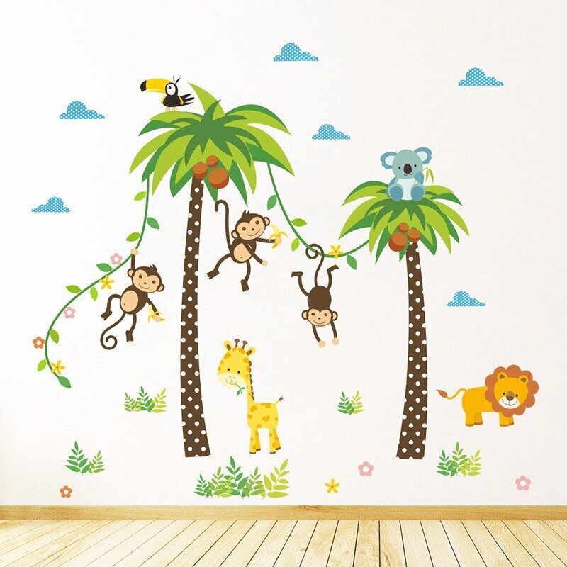 Vaikiškas sienų lipdukas Beždžionėlės palmėse kaina ir informacija | Interjero lipdukai | pigu.lt