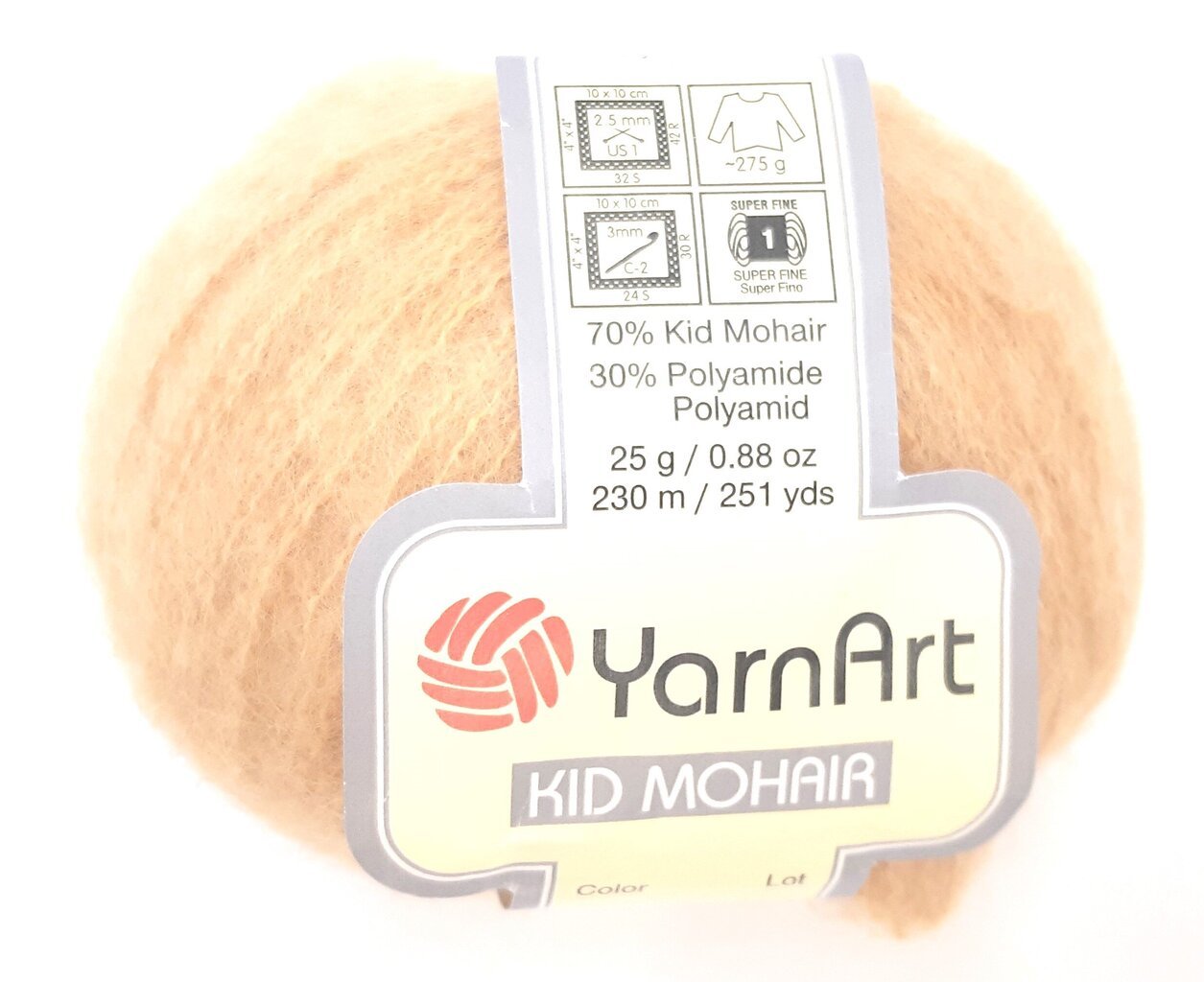 Mezgimo siūlai YarnArt Kid Mohair, spalva šviesiai ruda 05 цена и информация | Mezgimui | pigu.lt