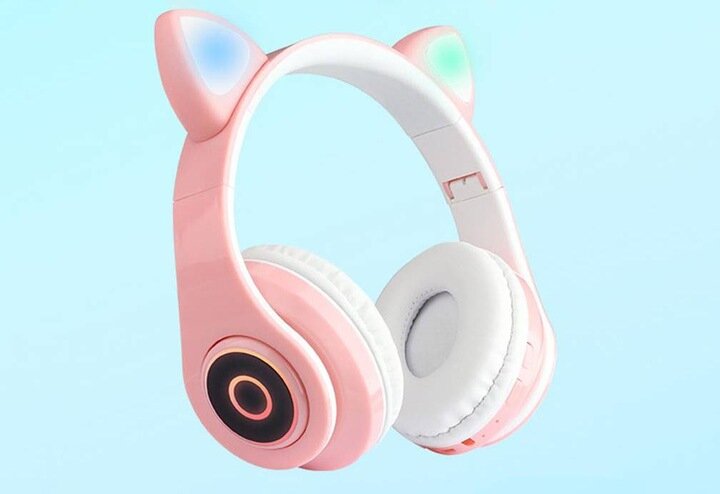 Belaidės BLUETOOTH ausinės su katės ausytėmis, rožinės kaina ir informacija | Ausinės | pigu.lt