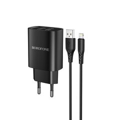 Сетевая зарядка Borofone BN2 2xUSB 2.1A + USB Type-C черная цена и информация | Зарядные устройства для телефонов | pigu.lt