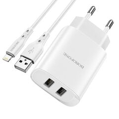 Сетевая зарядка Borofone BN2 2xUSB 2.1A + USB Type-C черная цена и информация | Зарядные устройства для телефонов | pigu.lt