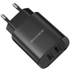 Сетевая зарядка Borofone BN2 2xUSB 2.1A + USB Type-C черная цена и информация | Зарядные устройства для телефонов | pigu.lt