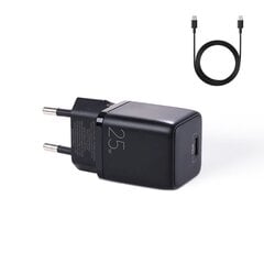 Joyroom small fast charger USB Type C PD 25W EU plug black + USB Type C - USB Type C cable (L-P251) цена и информация | Зарядные устройства для телефонов | pigu.lt