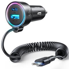 Joyroom fast car charger 3 in 1 with USB Type C cable 1.5m 55W black (JR-CL07) цена и информация | Зарядные устройства для телефонов | pigu.lt