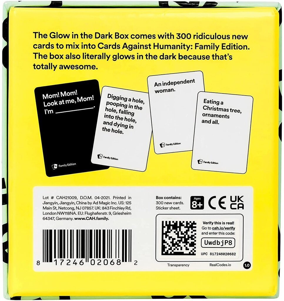 Cards Against Humanity – Family Edition: Glow In The Dark Box kaina ir informacija | Stalo žaidimai, galvosūkiai | pigu.lt