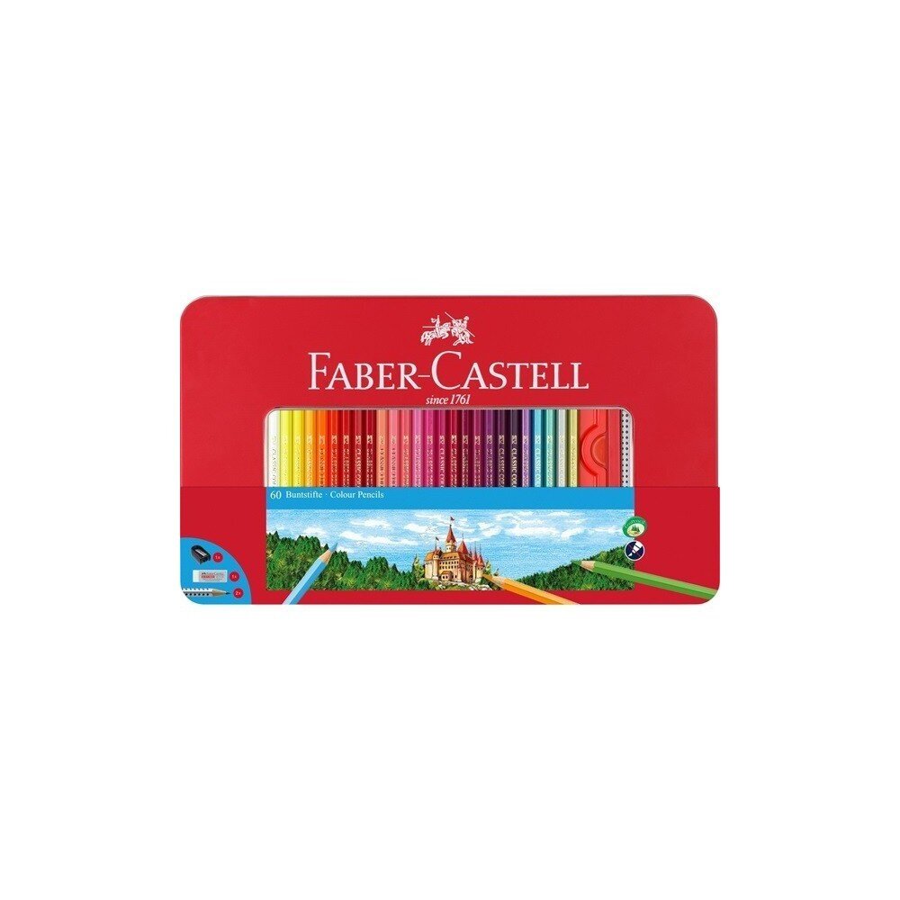 Spalvoti pieštukai Faber-Castell, 60 spalvų, metalinėje dėžutėje kaina ir informacija | Piešimo, tapybos, lipdymo reikmenys | pigu.lt