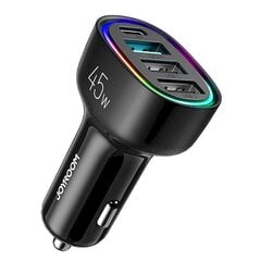 Автомобильная зарядка Joyroom JR-CL09 LED 4xUSB (PD, QC) 45W черный цена и информация | Зарядные устройства для телефонов | pigu.lt