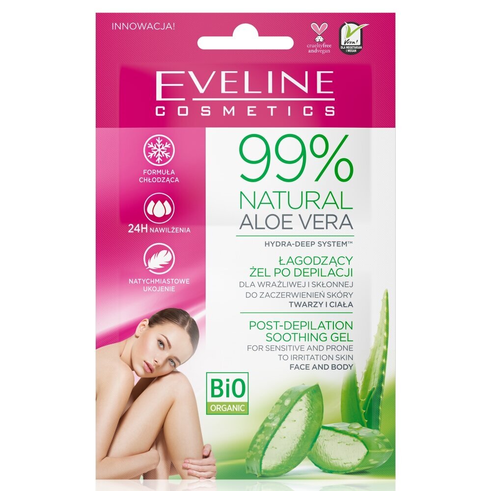 Raminantis gelis po depiliacijos jautriai ir linkusiai į raudonį veido ir kūno odai Eveline 99% Natural Aloe Vera Post-Depilation Soothing Gel, 5mlx2 kaina ir informacija | Depiliacijos priemonės | pigu.lt