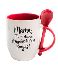 Puodelis su šaukšteliu „Mama, tu - mano angelas sargas“ kaina ir informacija | Originalūs puodeliai | pigu.lt
