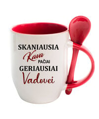 Puodelis su šaukšteliu „Skaniausia kava pačiai geriausiai vadovei“ kaina ir informacija | Originalūs puodeliai | pigu.lt