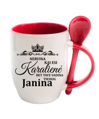 Puodelis su šaukšteliu „Nervina kai esi karalienė, bet visi vadina tiesiog Janina“ цена и информация | Оригинальные кружки | pigu.lt