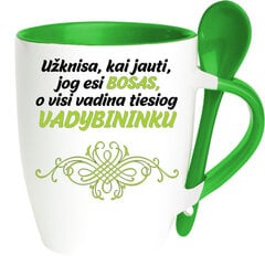 Puodelis su šaukšteliu „Užknisa kai jauti, jog esi Bosas“ kaina ir informacija | Originalūs puodeliai | pigu.lt