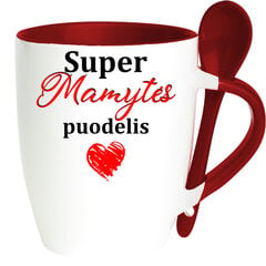 Puodelis su šaukšteliu „Super mamytės puodelis“ kaina ir informacija | Originalūs puodeliai | pigu.lt