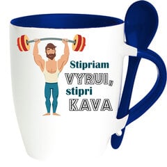 Puodelis su šaukšteliu „Stipriam vyrui, stipri kava“ kaina ir informacija | Originalūs puodeliai | pigu.lt