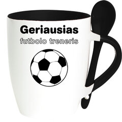 Puodelis su šaukšteliu „Geriausias futbolo treneris“ kaina ir informacija | Originalūs puodeliai | pigu.lt