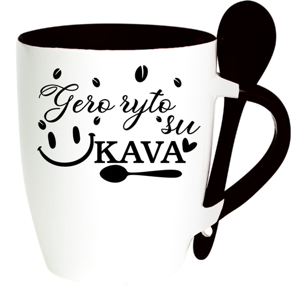 Puodelis su šaukšteliu „Gero ryto su kava“ kaina ir informacija | Originalūs puodeliai | pigu.lt