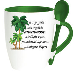 Puodelis su šaukšteliu „Kaip gera motinystės atostogose“ цена и информация | Оригинальные кружки | pigu.lt