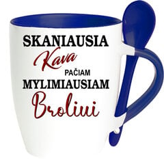 Puodelis su šaukšteliu „Skaniausia kava pačiam mylimiausiam Broliui“ kaina ir informacija | Originalūs puodeliai | pigu.lt