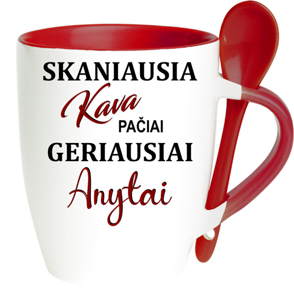 Puodelis su šaukšteliu „Skaniausia kava pačiai geriausiai Anytai“ цена и информация | Originalūs puodeliai | pigu.lt