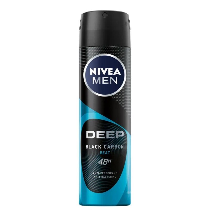 Purškiamas antiperspirantas Nivea Men Deep Black Carbon Beat su aktyvios anglies ekstraktu, 150ml kaina ir informacija | Dezodorantai | pigu.lt