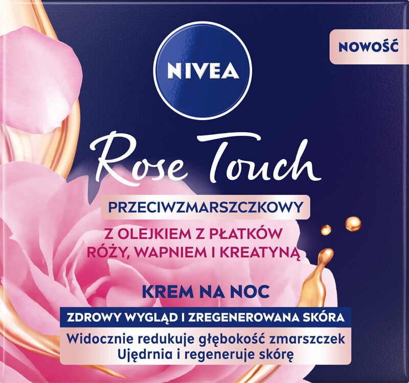 Naktinis kremas nuo raukšlių su rožių žiedlapių aliejumi, kalciu ir keratinu Nivea Rose Touch, 50ml kaina ir informacija | Veido kremai | pigu.lt