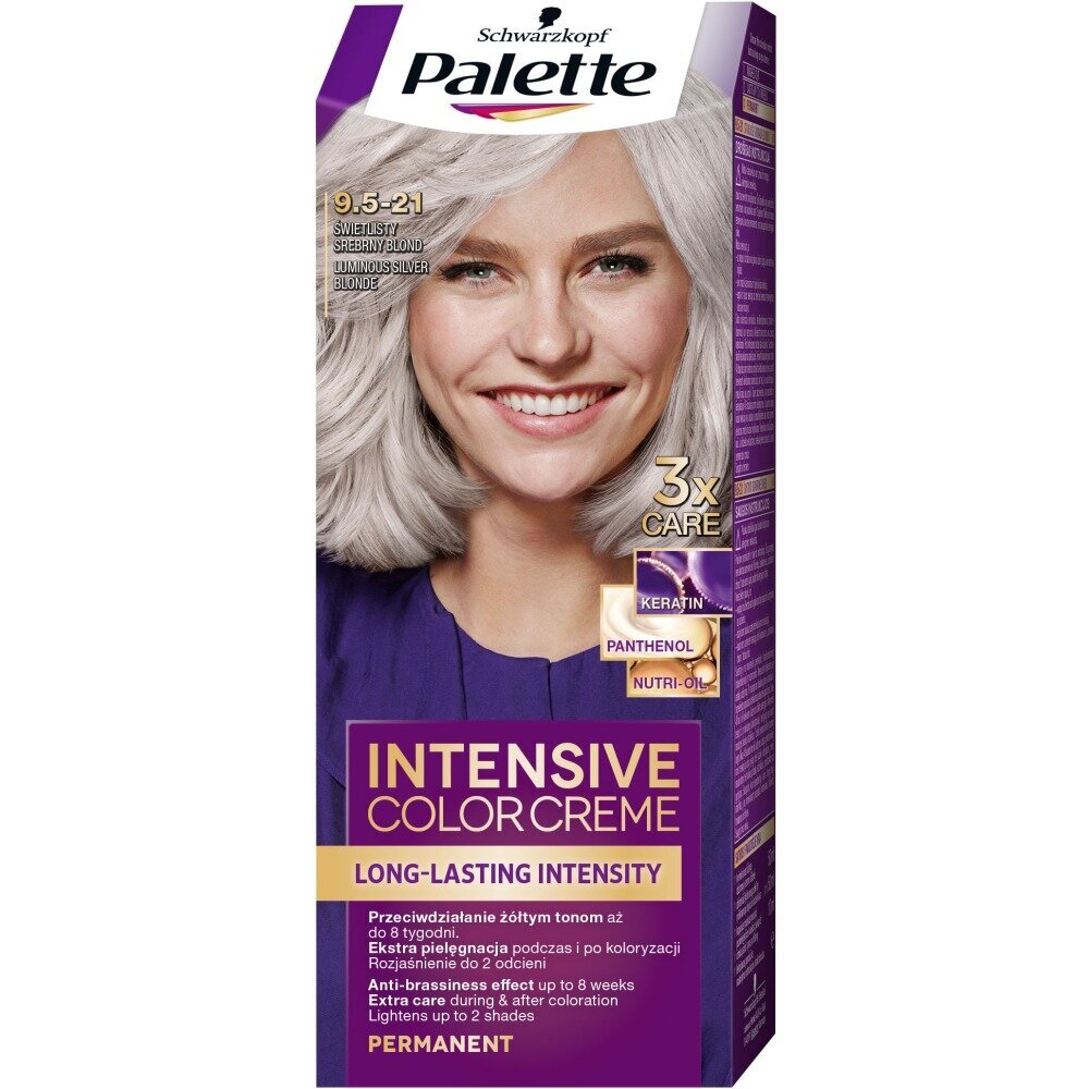 Plaukų dažai Palette Intensive Color Creme Hair Colorant 9,5-21 Shiny Silver Blonde kaina ir informacija | Plaukų dažai | pigu.lt