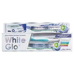 Ypač stipraus poveikio balinamoji dantų pasta su burnos skalavimo skysčiu white glo antibacterial protect mouthwash extra strength whitening toothpaste, 150 g + dantų šepetėlis kaina ir informacija | Dantų šepetėliai, pastos | pigu.lt