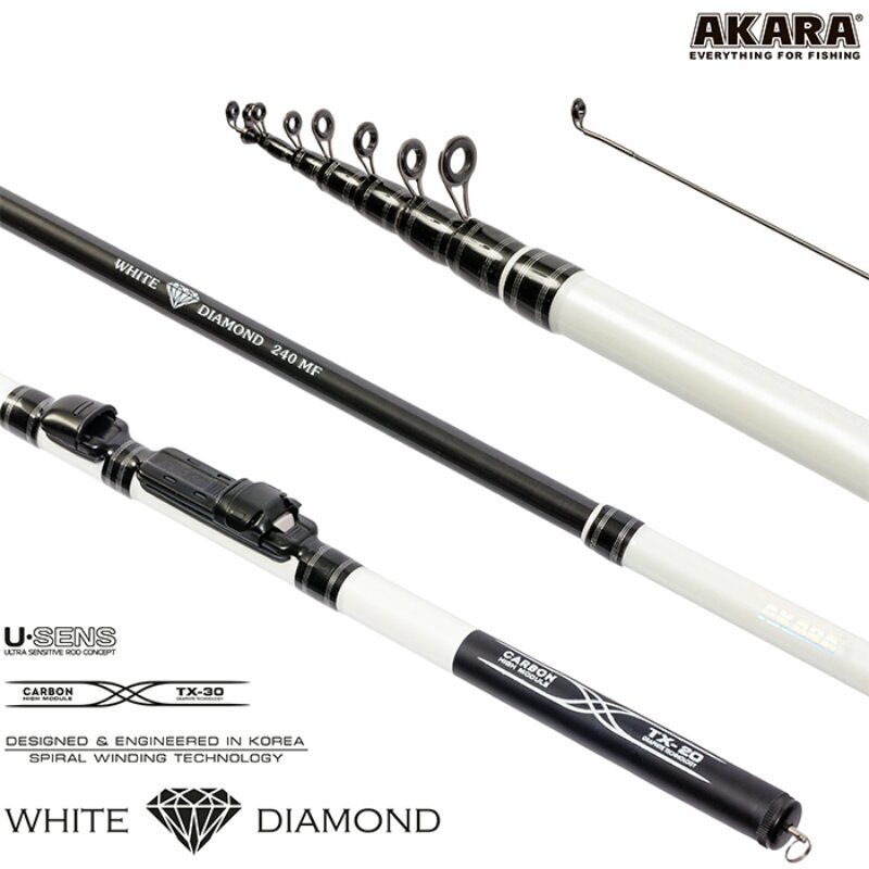 Spiningas Teleskopinis Akara White Diamond MF TX-30 180 cm kaina ir informacija | Meškerės, meškerių laikikliai, stovai | pigu.lt