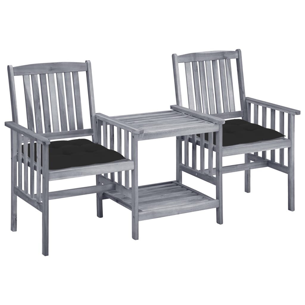 Sodo kėdės su arbatos staliuku ir pagalvėlėmis, pilkas kaina ir informacija | Lauko baldų komplektai | pigu.lt