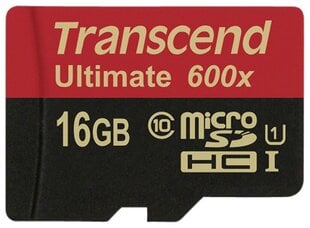 Карта памяти Transcend microSDHC 16GB + SD адаптер цена и информация | Карты памяти для телефонов | pigu.lt