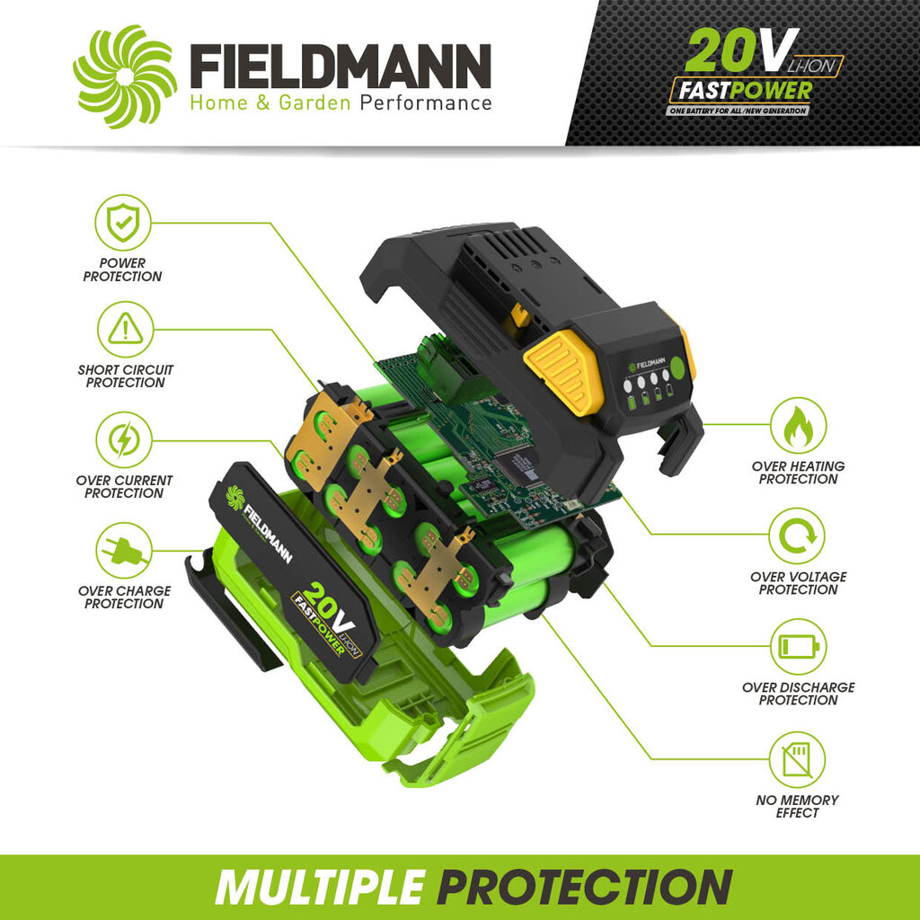 Akumuliatorinis pjūklas Fieldmann FZP 70805-0, 2x20V FAST POWER kaina ir informacija | Grandininiai pjūklai | pigu.lt