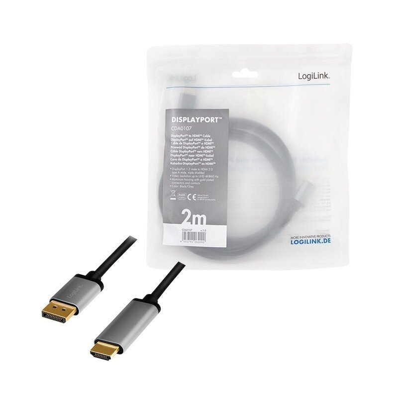 LogiLink Ekrano prievadas į HDMI 2m. kaina ir informacija | Kabeliai ir laidai | pigu.lt