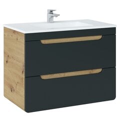 Подвесной шкаф для ванной комнаты под умывальник Hakano Arcade, 80x46x59 см, коричневый/черный цена и информация | Шкафчики для ванной | pigu.lt