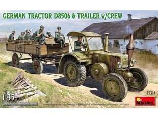 Сборная пластиковая модель Miniart - German Tractor D8506 & Trailer w/Crew, 1/35, 35314 цена и информация | Конструкторы и кубики | pigu.lt