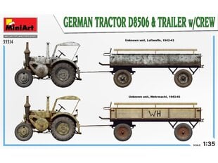 Сборная пластиковая модель Miniart - German Tractor D8506 & Trailer w/Crew, 1/35, 35314 цена и информация | Конструкторы и кубики | pigu.lt