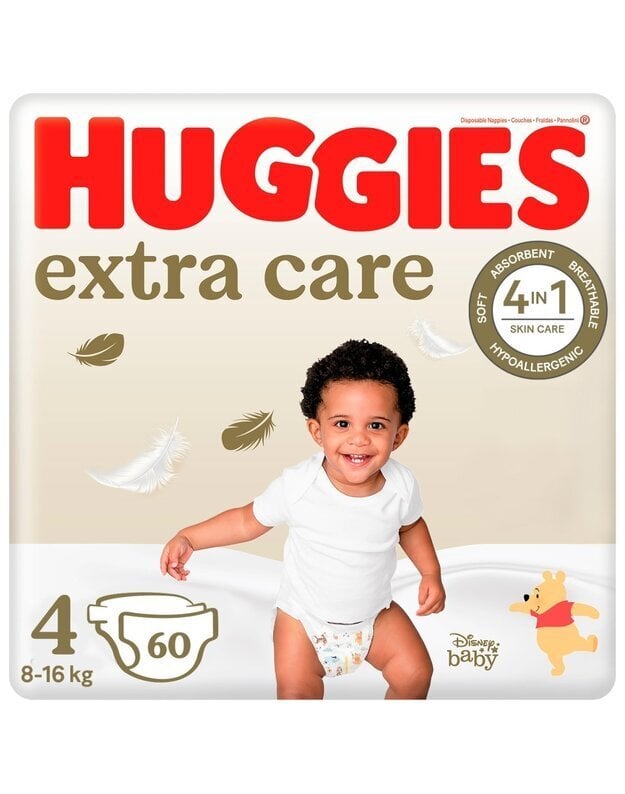 Sauskelnės HUGGIES Extra care 4 (8-16 kg), 60 vnt kaina ir informacija | Sauskelnės | pigu.lt