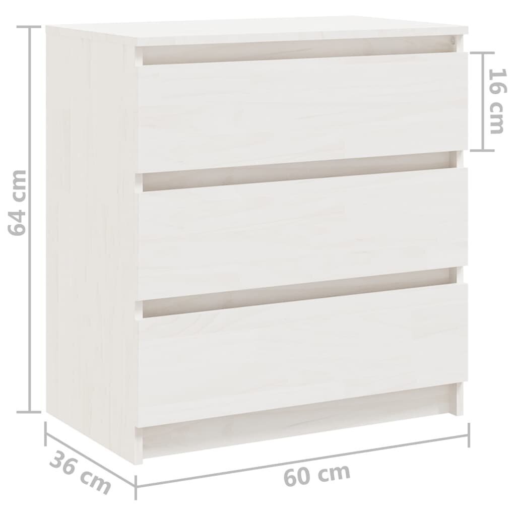 vidaXL Naktinė spintelė, balta, 60x36x64cm, pušies medienos masyvas цена и информация | Spintelės prie lovos | pigu.lt