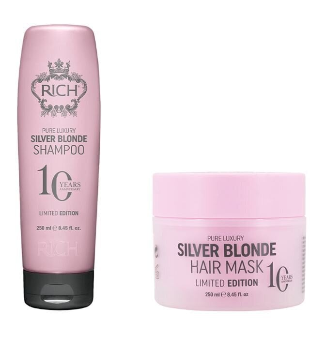 Neutralizuojantis rinkinys geltoniems atspalviams Rich Pure Luxury: šampūnas Silver Blonde Shampoo, 250 ml + kaukė, 250 ml цена и информация | Šampūnai | pigu.lt