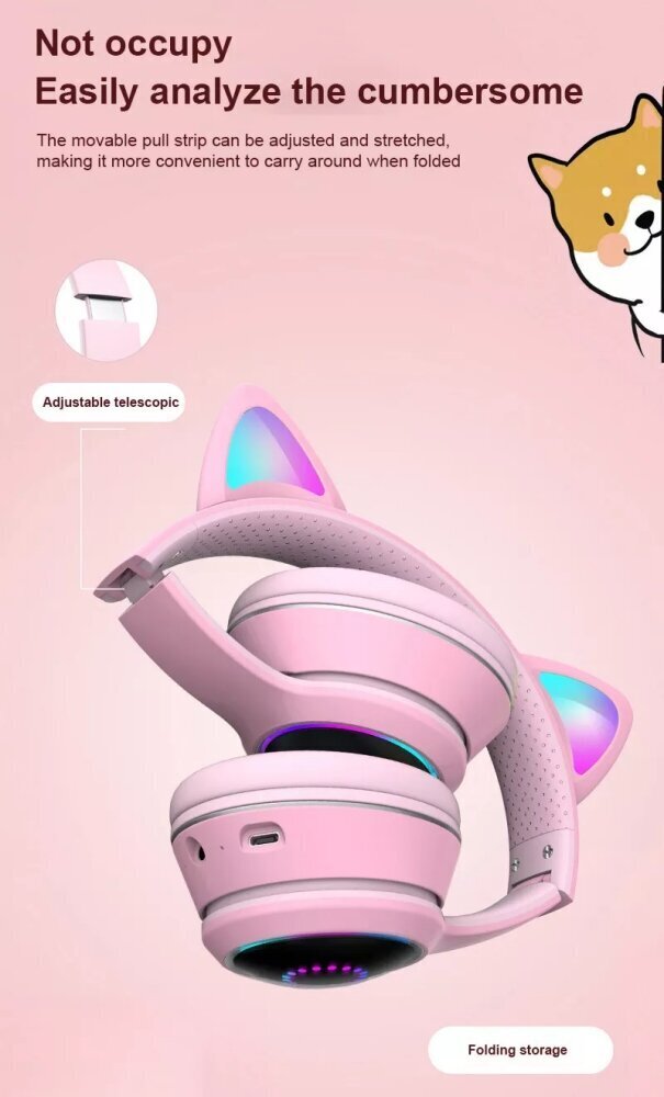 Cat Ears RGB, pink kaina ir informacija | Ausinės | pigu.lt