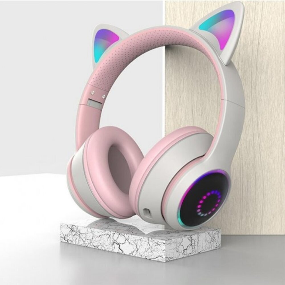 Belaidės ausinės Cat Ears RGB, pink kaina | pigu.lt