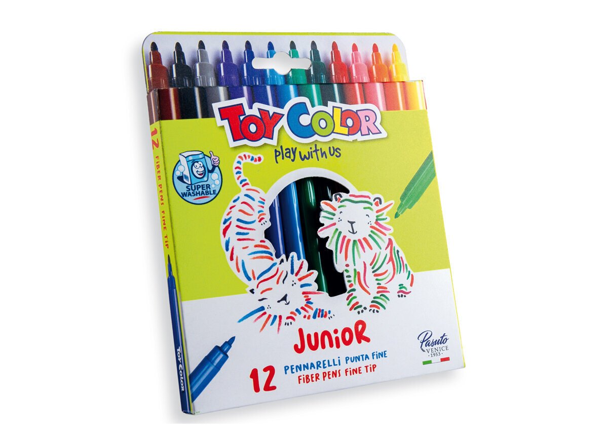 Flomasteri ToyColor 12 spalvų superplaunamas Junior kaina ir informacija | Piešimo, tapybos, lipdymo reikmenys | pigu.lt