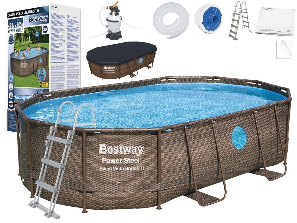 Baseinas Bestway Power Steel Rattan, 488x305x107 cm цена и информация | Baseinai | pigu.lt