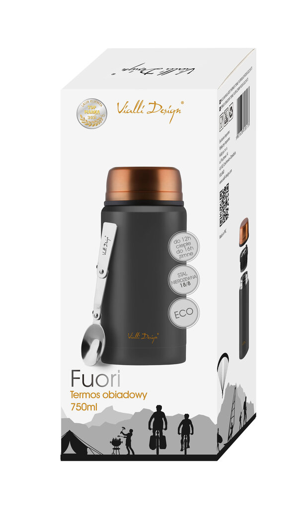 Vialli Design pietų termosas Fuori, 750 ml, juodas/auksinis kaina ir informacija | Termosai, termopuodeliai | pigu.lt