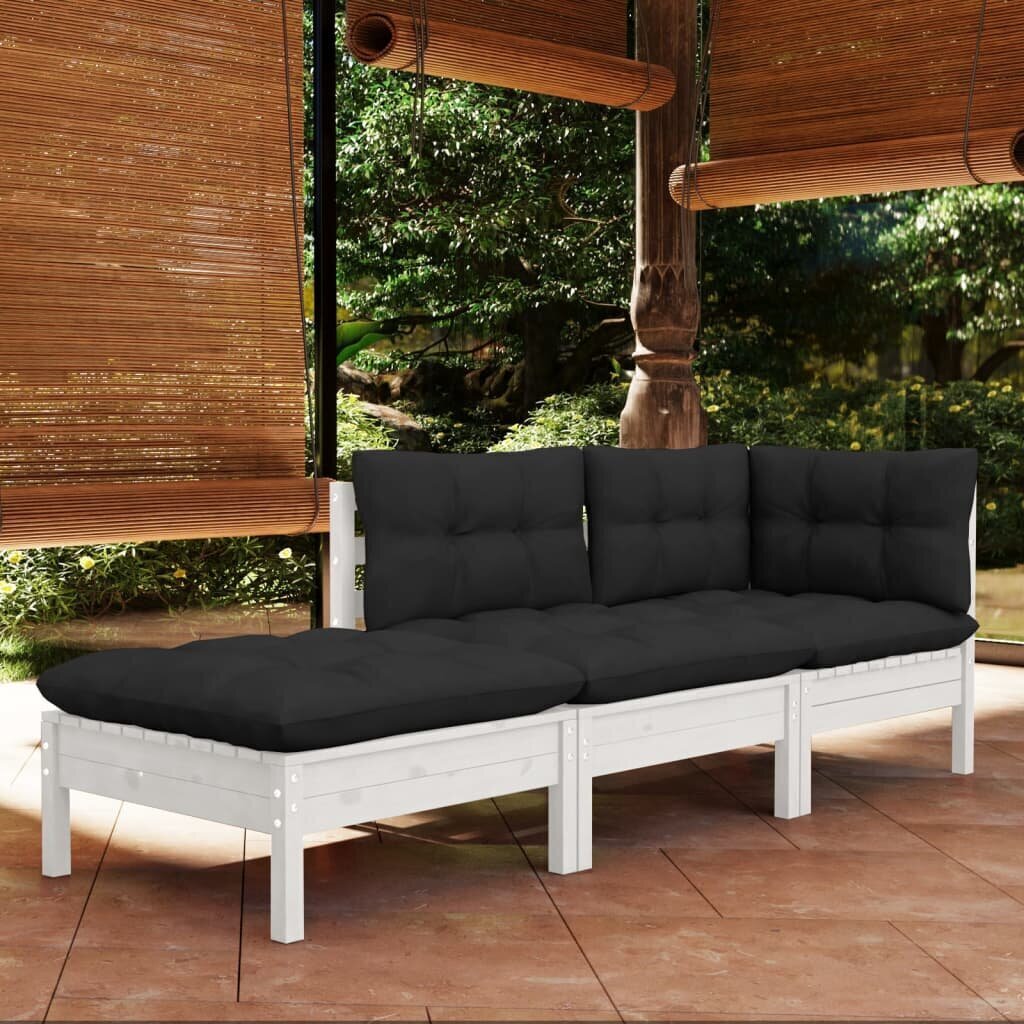 vidaXL Sodo komplektas su pagalvėmis, 3 dalių, pušies medienos masyvas kaina ir informacija | Lauko baldų komplektai | pigu.lt