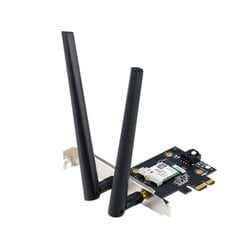 Двухдиапазонный адаптер Asus AX1800 Bluetooth 5.2 PCIe Wi-Fi PCE-AX1800 802.11ax, 574+1201 Мбит/с, MU-MiMO, нет мобильного широкополосного доступа, тип антенны - внешняя цена и информация | Asus Компьютерная техника | pigu.lt