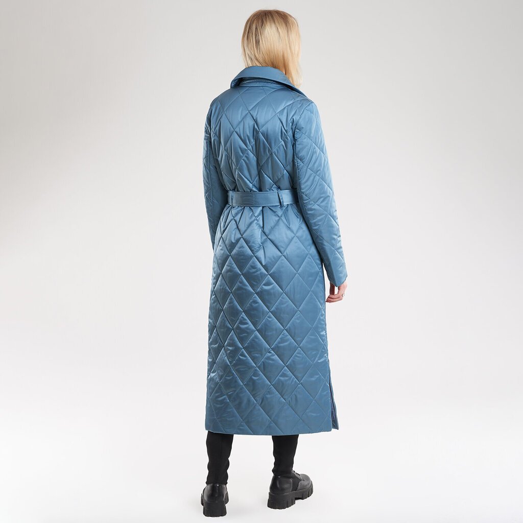 Ilgas dygsniuotas paltas, mėlynas kaina ir informacija | Paltai moterims | pigu.lt