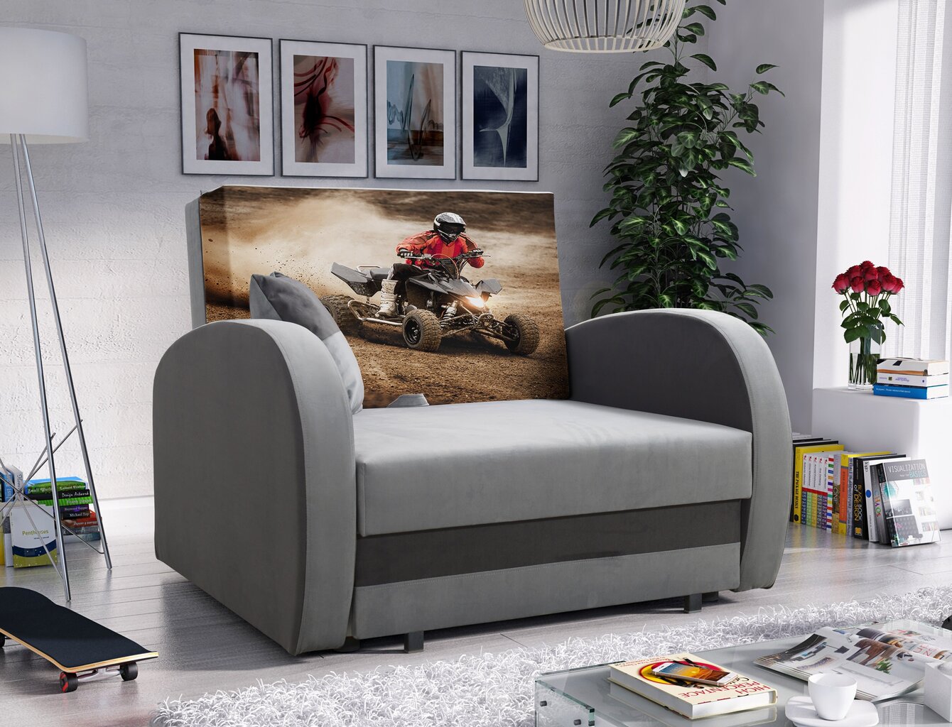 Miegamasis fotelis LOLA Quad bike, pilka/grafito kaina ir informacija | Svetainės foteliai | pigu.lt